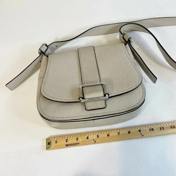 Michael Kors Women Maxine Crossbody Saddle Purse‎ Gray S Leather Buckle Magnetic - Picture 11 of 11